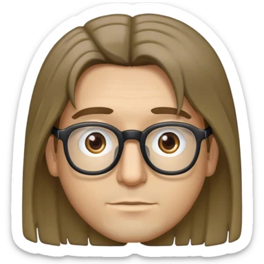 man with glasses, long haircut "curtains", dark blond hair, brown eyes sticker