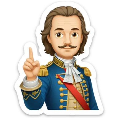 Peter the Great, pointing to the right sticker