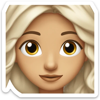 una joven blanca con cabello ondulado cafe fuerte, pestañas largas, ojos almendrados, cejas pobladas  sticker
