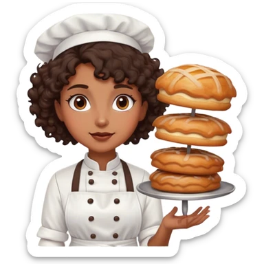 Brown girl, pastry chef with dark curly brown hair sticker