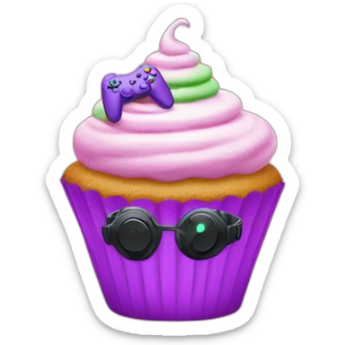 an rgb cupcake with a gaming headset sticker