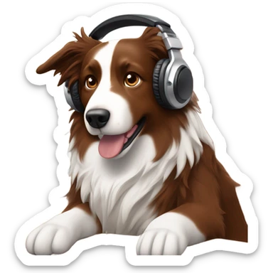 dog that looks like a reddish brown border collie with medium hair with headphones working from home office sticker
