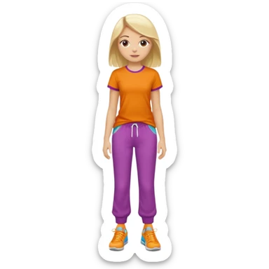 Hiphop dancer, with cute big pants, sneakers, and t-shirt. White girl blond. Coloufull shirt. No pocket pants sticker