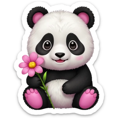 Panda with a pink flower  sticker