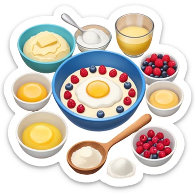 baking ingredients next to a mixing bowl sticker