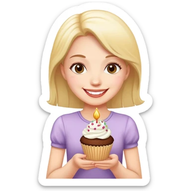 Birthday girl holding cupcake sticker