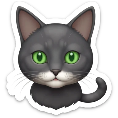 full body gorgeous solid dark grey cat with green eyes, white paws and white whiskers playing sticker