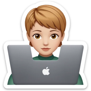 macbook pro white woman pixie haircut light brown hair hazel eyes sticker