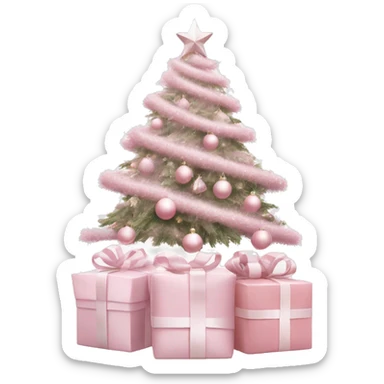 Light pink Christmas gifts under a white Christmas tree  sticker