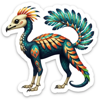 Rare realistic dark edgy glossy shiny tropical tribal patterned feathery skeletabadass epic pretty beautiful handsome gorgeous aesthetic colorful vibrant Vernid-Trico-species-Fakemon-creature by LiLaiRa, 4 legs, 1 tail, random markings, (full body) sticker