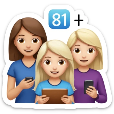 Mexican brown haired girl, white blond haired girl, and white brown haired girl all trying not to laugh while doing math sticker