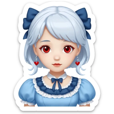 sweet lolita with white hair, red eyes, white skin, wearing a sky blue dress sticker