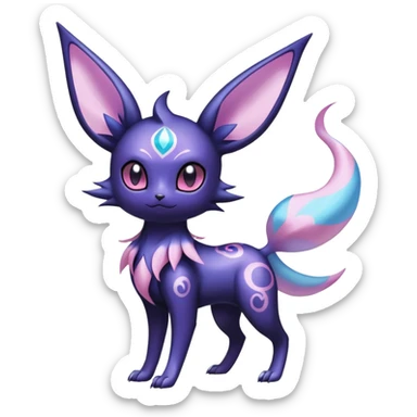 Shiny Exotic Badass Ethereal Royal Mysterious Gothic Noibat-Espeon-Umbreon-Sylveon-Pokémon-Fakémon-hybrid-creature (full body) with random pattern-markings sticker