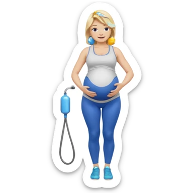Woman blonde hair tank top blue leggings pregnant belly holding a pump  sticker