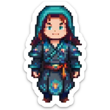 icon of a person demonstrating the pasha technique in pixel art style, simple and clear sticker