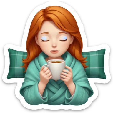 girl with ginger hair inside a blanket sipping coffee eyes closed sticker
