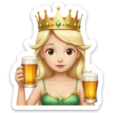Blonde fairy wearing a crown and drinking a beer sticker