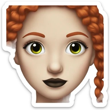 Pale girl with green eyes and bright red hair, dark makeup, a septum and nose ring, and lip ring piercings sticker