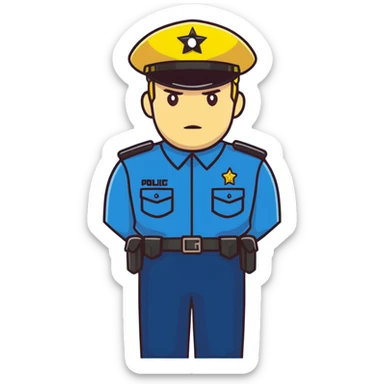 Russian police officer with yellow hat and uniform, professional stance sticker