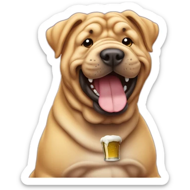 Happy Shar pei with beer sticker