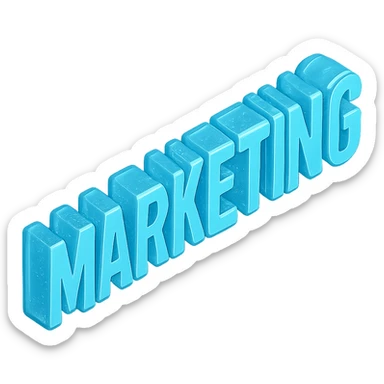 The word "MARKETING", cyan blue sticker