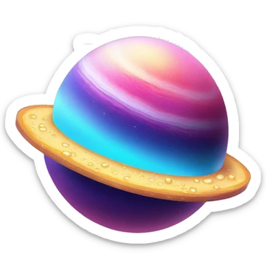 sparkly glittery blue purple and pink gradient planet with a saturn ring dripping cheese from the ring sticker