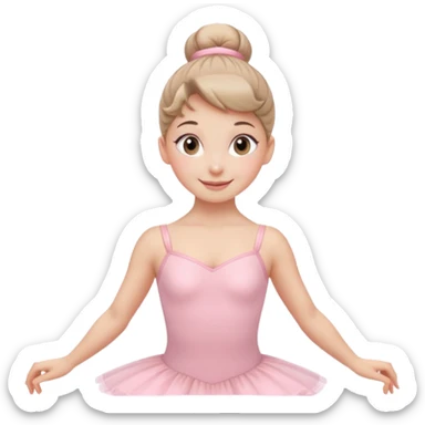 Pink Suit – Cheerful
 Smiling ballerina in pastel pink leotard, tidy high bun, bright happy eyes.















































 sticker