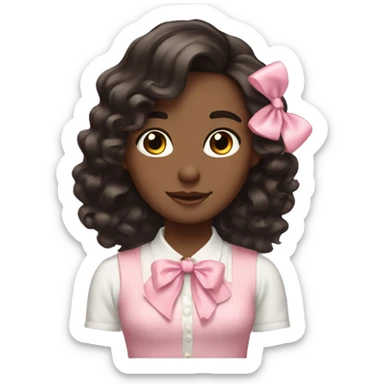 Tall Dark brown wavy hair with soft pink bow sticker