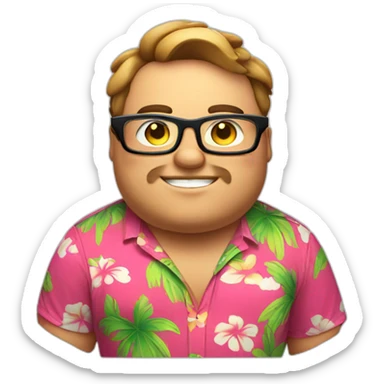 fat guy wearing a hawaii shirt with rectangular glasses playing video games sticker
