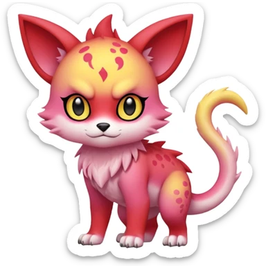 Pastel warm colorful-red-pink-yellow-gradient anime-styled edgy cool badass cute random Fakémon-creature, with random markings, full body sticker