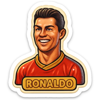 Cristiano Ronaldo as a retro sticker icon, vintage sticker look, bold outlines sticker