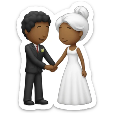 un abrazo de chica negra a hombre blanco calvo sticker