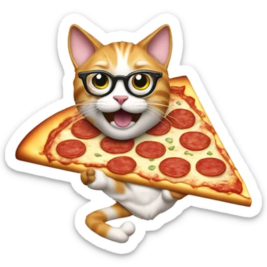 crazy cat eating pizza on surf board with glasses on sticker