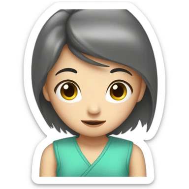 Female asian girl embarrassed behind a fan sticker