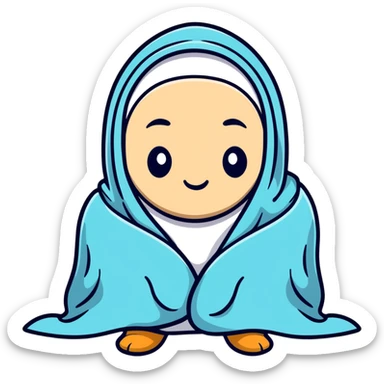 Character wrapped in blanket with visible breath in cold air sticker