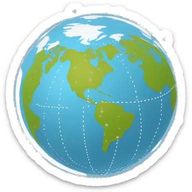 Create an image of a globe with a dotted flight path line from North America to Europe. sticker