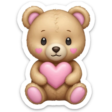 beige teddy bear and a pink pastel heart sticker