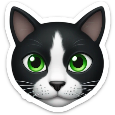 A black cat with green eyes with a white mustache and white spots sticker