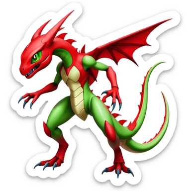 Cool Edgy Shiny Futuristic Ethereal Legendary Scizor-Charmeleon-Digimon-Schyther-Flygon-hybrid full body sticker
