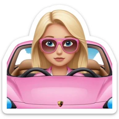 pink Porsche taycan with blonde girl, blue eyes, girl in front of the car sticker