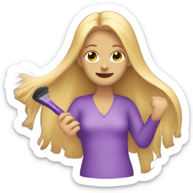A purple human brushing their long blonde hair sticker