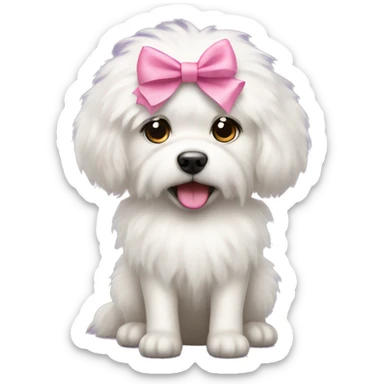 white fluffy dog with a pink bow sticker