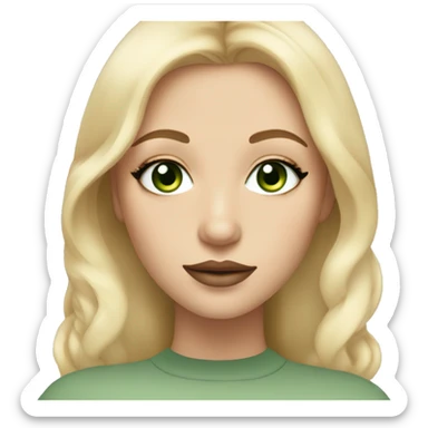 Girl with mascara and eyeliners, green eyes, full lips, light skin, blonde hair, angelic face sticker