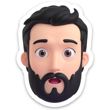 male face with black hair, stubbly beard, white skin, surprised expression sticker