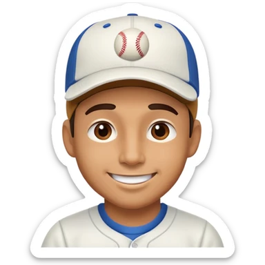 man with a baseball cap, happy face sticker