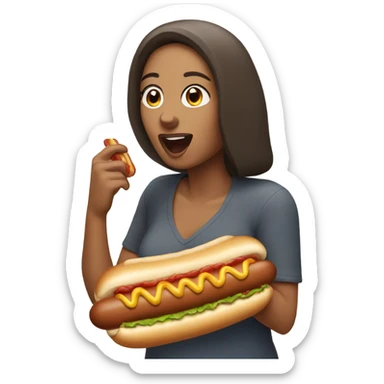 Woman eating hotdog sticker