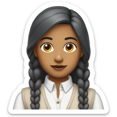 indian girl wearing a collared long sleeve white shirt under a white sweatervest sticker
