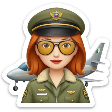 pilote d'avion femme rousse avec sunglasses et chapeau de pilote sticker