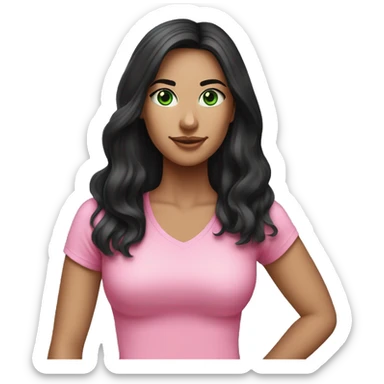 Pretty woman long black hair green eyes wearing pink clothing pilates workout sticker