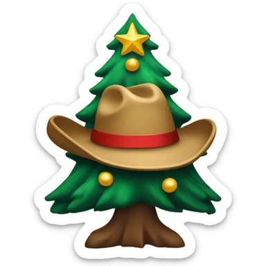Christmas tree with a cowboy hat topper sticker